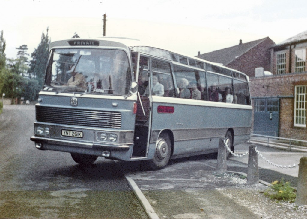 Fred Owen at the wheel of a Bedford Duple purchased second-hand from Don Everall’s in Wolverhampton in the mid 70’s. it is believed to be an excursion from the local sewing factory or the ‘Knicker Factory’ as it was better known!