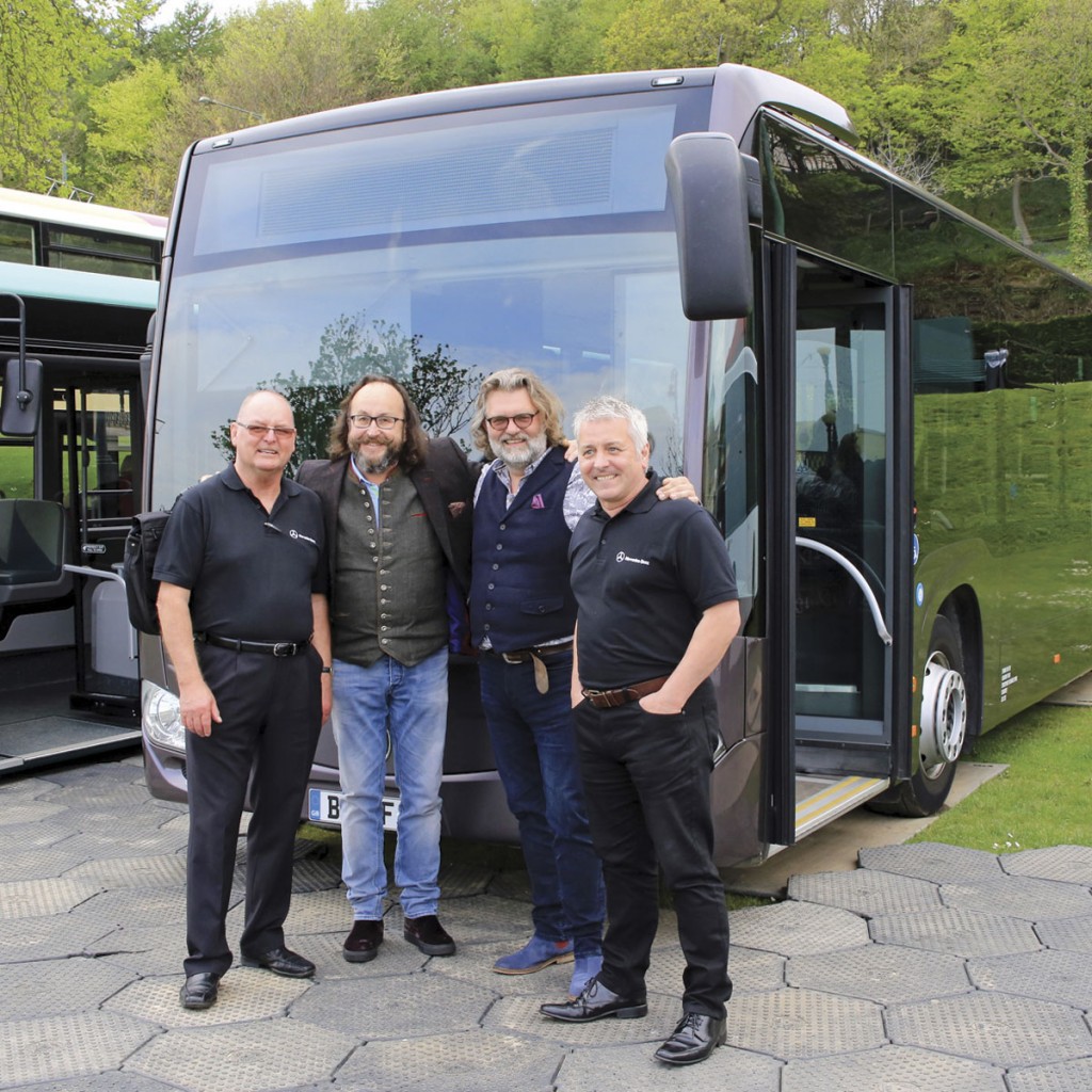 The Hairy Bikers with the EvoBus team in front of the Mercedes-Benz Citaro demonstrator