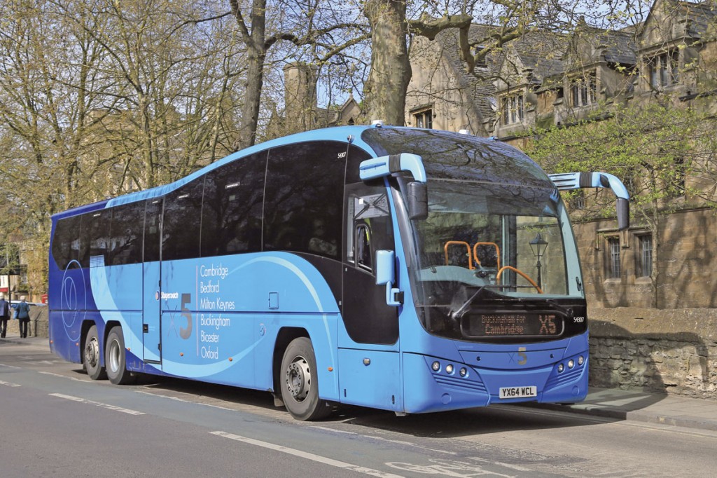 The Oxford-Cambridge corridor is a key axis for SEMLEP. Stagecoach upgraded their X5 service between the cities in January 2015, introducing high specification Plaxton Elite Volvo coaches.