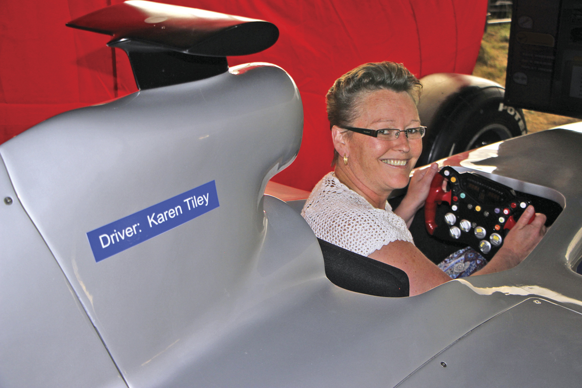 CPT’s Karen Tiley in the cockpit of the Formula One simulator which carried her name.