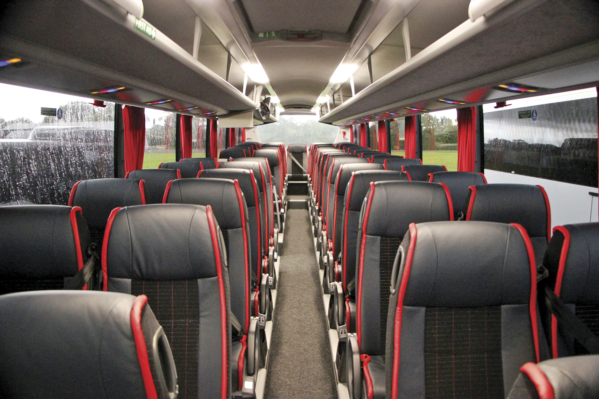 The Scania Interlink Finesse interior. Note the lower side window line and less sunken gangway.