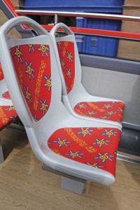 The waterproof Fainsa Metropolis seats from Compin have coloured E-Leather inserts appropriate to the vehicle’s tour branding. This is the City Sightseeing version