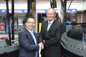 National Express’ Group Finance Director, Matt Ashley and National Express West Midlands’ MD, Peter Coates, celebrate at the launch