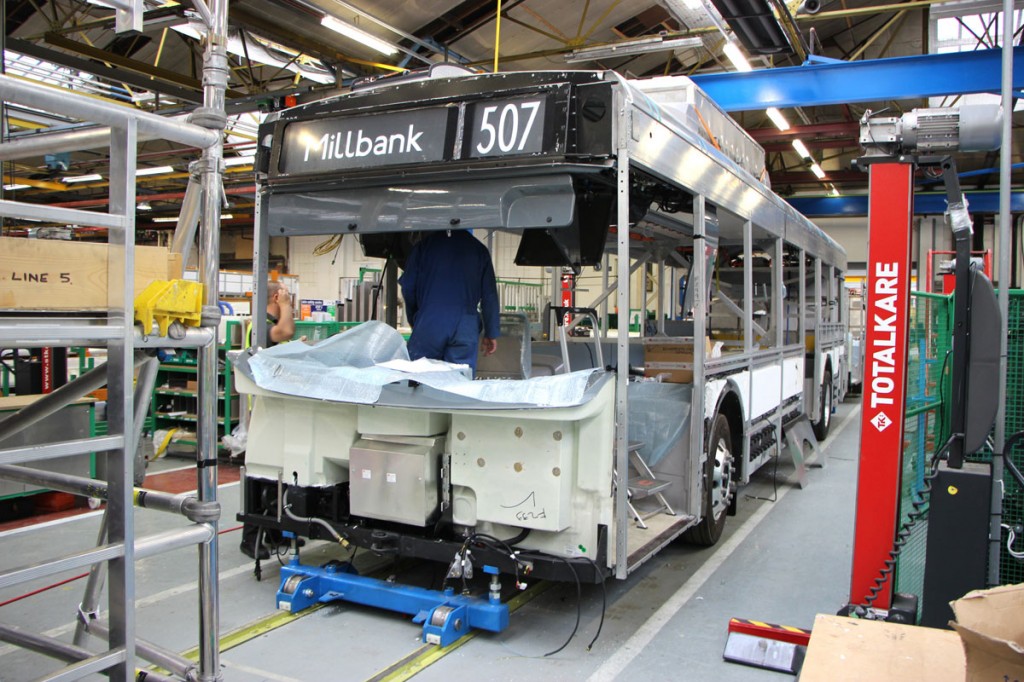 The new buses have bodies based on that of the Enviro200 MMC and all were built at the Falkirk plant in Scotland on a line created specially for them -pic1