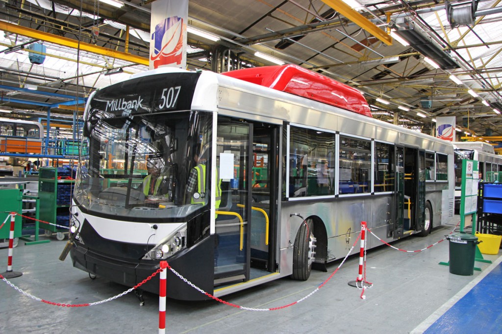 The new buses have bodies based on that of the Enviro200 MMC and all were built at the Falkirk plant in Scotland on a line created specially for them -pic2