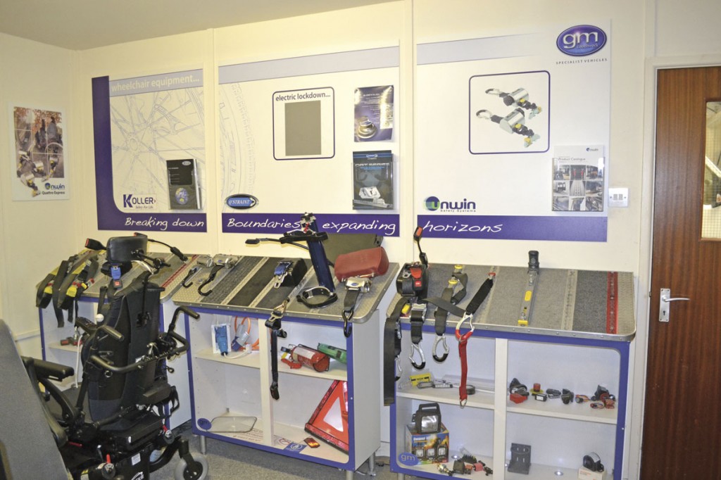 A selection of seats, restraints and fixings for customers to view in their demo room