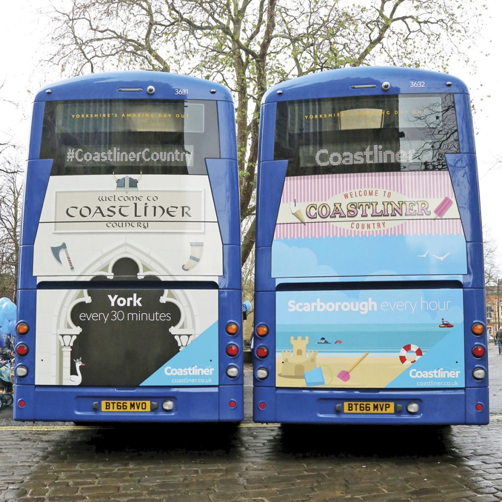 Each vehicle showcases a place of interest on the Coastliner route, York and Scarborough featured at the launch