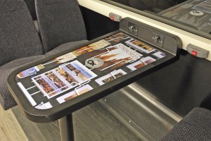 Each table has a unique image together with wireless and USB charging facilities