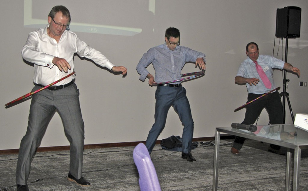 Volunteers during Andrew McMillan’s presentation demonstrating how to have fun in the office