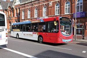 National Express’ engagement with the community in Wolverhampton includes local branding and the naming of vehicles after local people and institutions. This Volvo B7RLE has the name ‘Grand Theatre.’