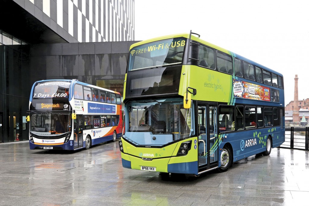 State of the art double-deckers from Stagecoach and Arriva on display outside Merseytravel HQ