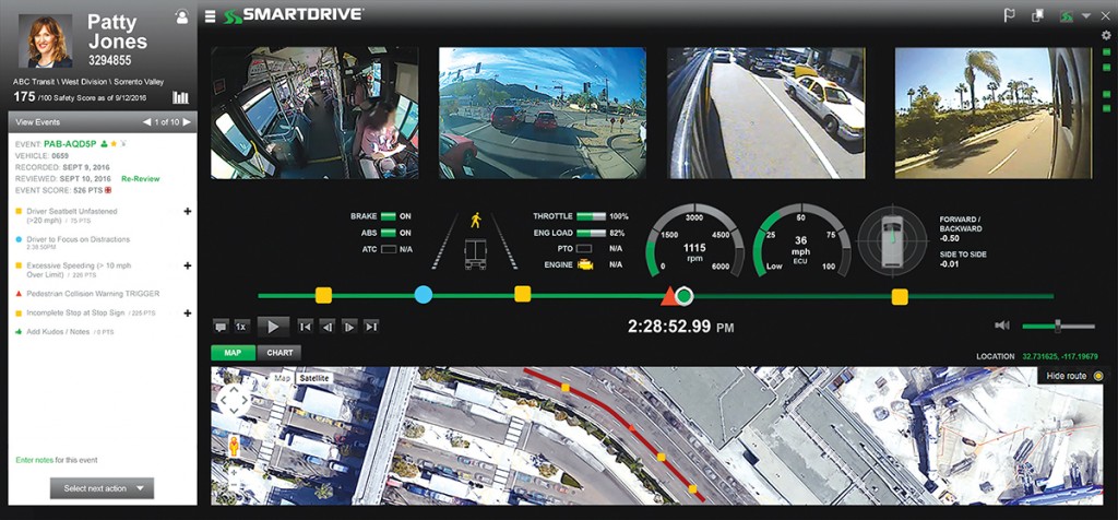 An illustrative example of the report that the client would receive based on four cameras. As this is a fictional example, the driver’s face would not normally be pixelated and the review analysis is a suggestion only of what one could expect, the driver can clearly be seen wearing a seatbelt.