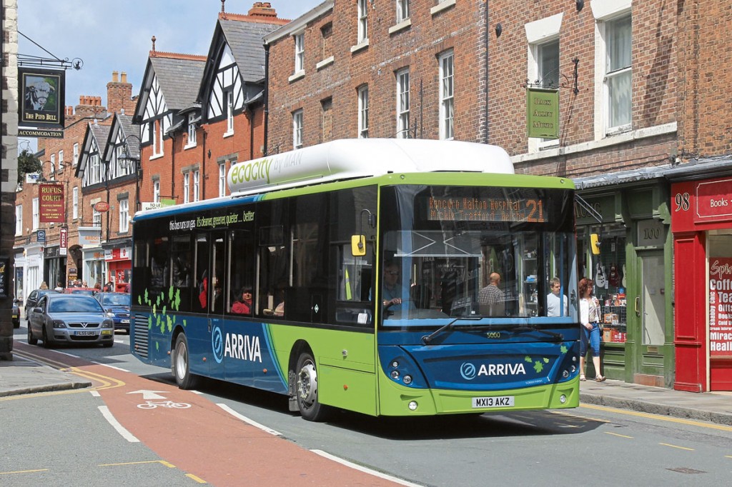 MAN Ecocity biomethane bus on the Runcorn to Chester service