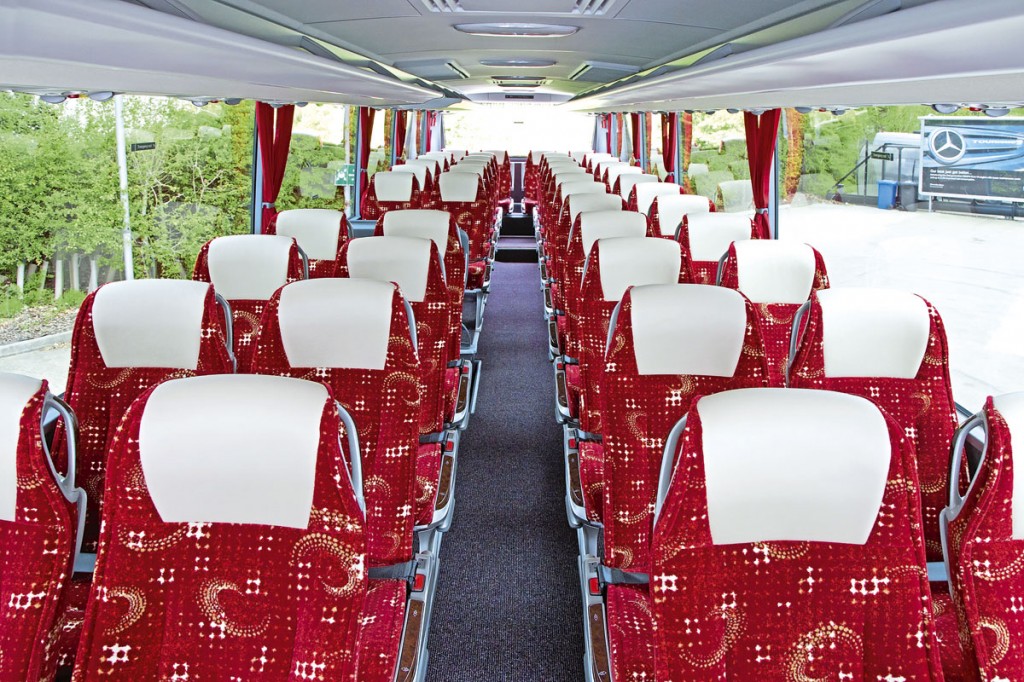 The interior features 48 red fabric trimmed seats