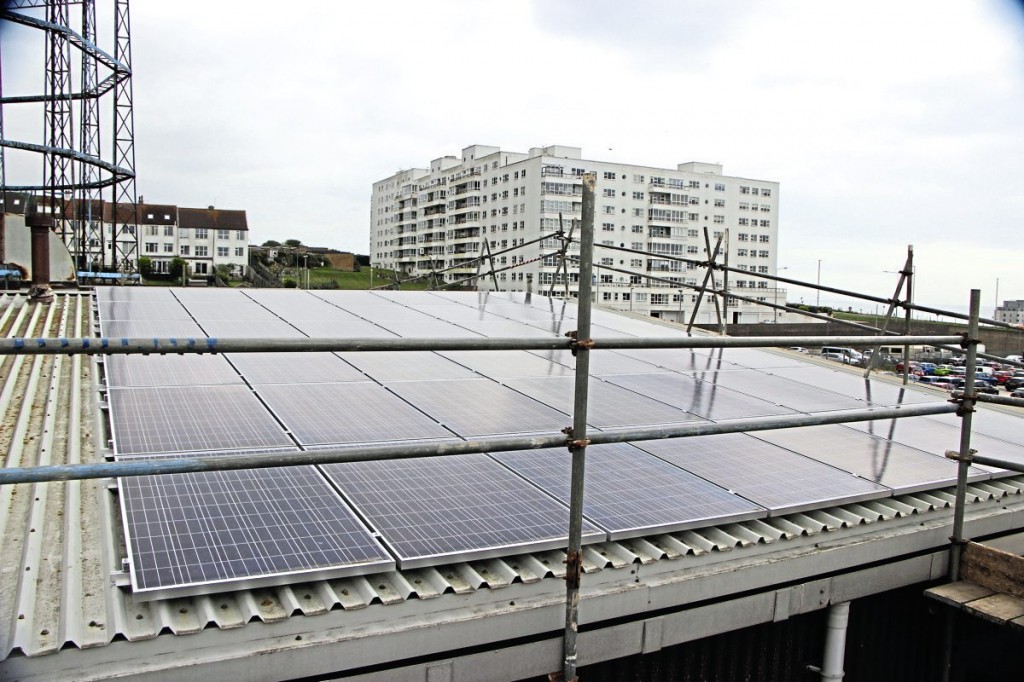 The depot roof mounted solar panels. More are to be installed