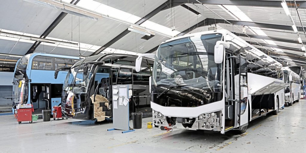 Along the coach production line