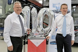 Alan Atkinson and Colin Robertson cut the cake celebrating 110 years of Plaxton