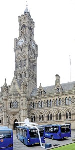 Bradford's iconic Town Hall formed the backdrop to the launch of the new ADL Enviro200 MMCs