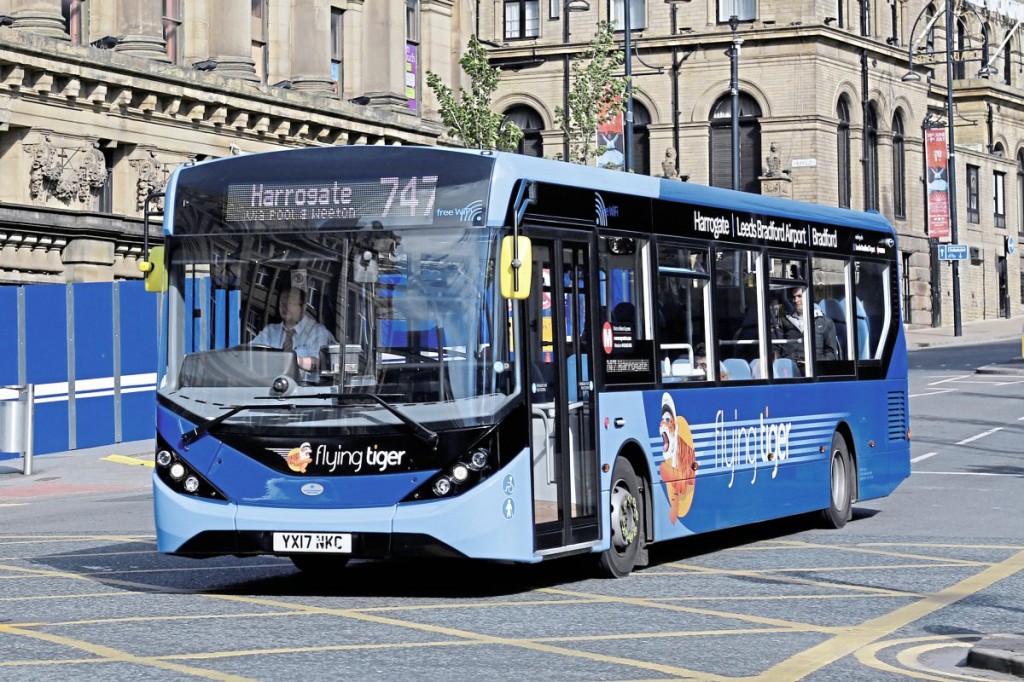 On the first weekend in service, one of the Enviro200 MMCs leaves Bradford for Harrogate