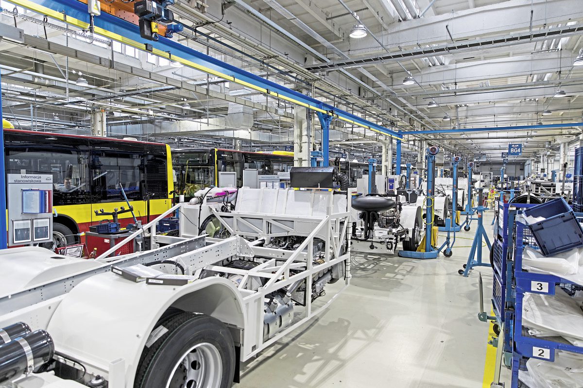 The plant builds chassis as well as complete buses. Arriva’s order for CNG-fuelled Lion’s City bus chassis for Runcorn will pass down these lines