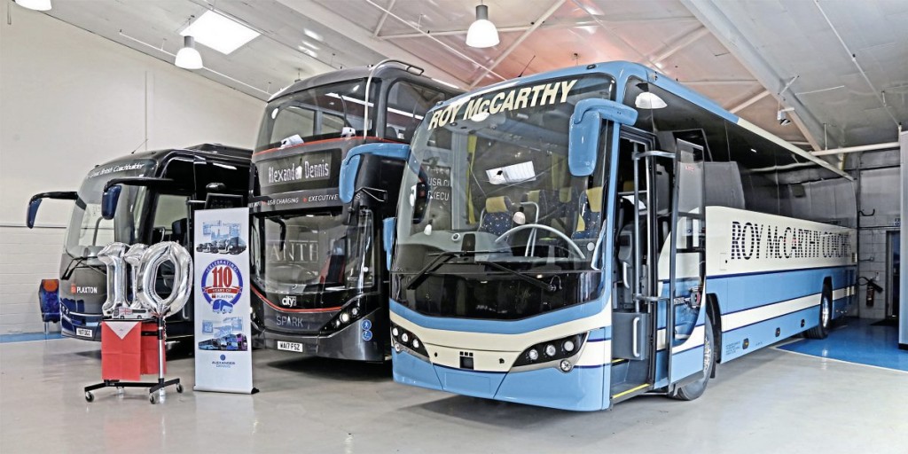 The showroom at Scarborough with two Panthers and an Enviro400 City