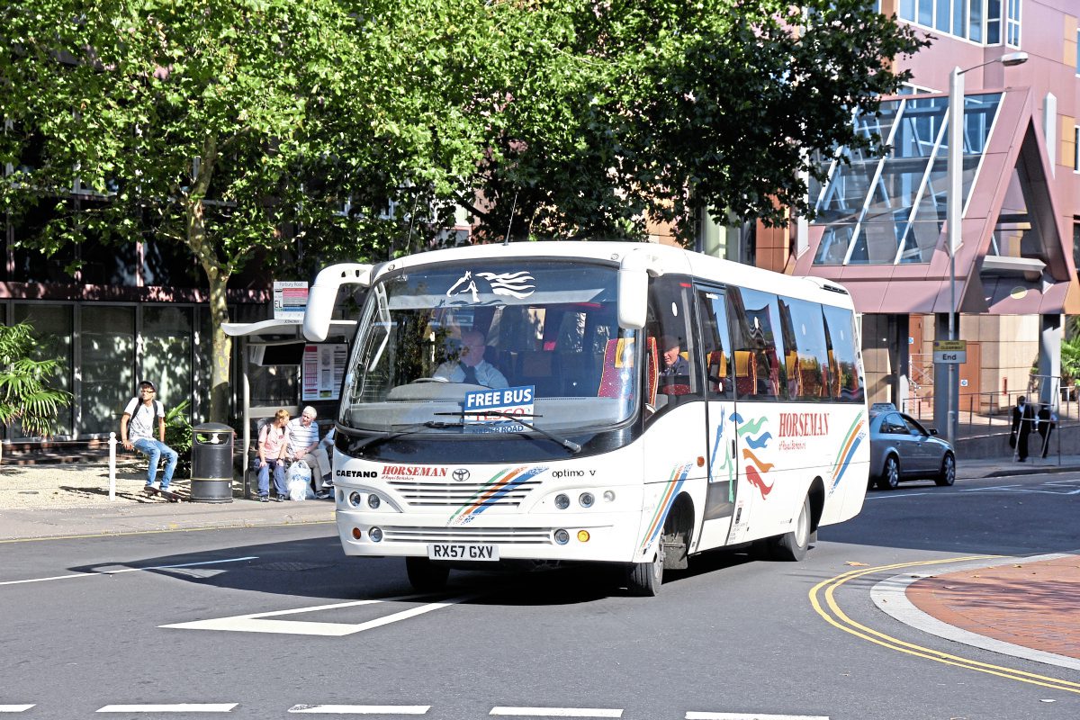 The Toyota based Caetano Optimo has served the company well over many years with the last examples only just leaving the fleet. One of the final examples is seen in central Reading on a Tesco shuttle