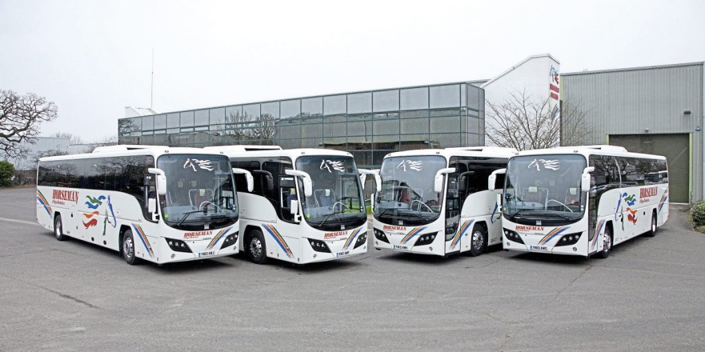 The four 2013 Plaxton Panthers were handed over during a mid-March snow flurry