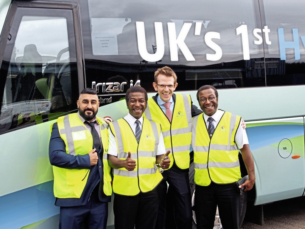 (L to R) Jaggi Randhawa, Delrick Reid, Adrian de Courcey and Besley Reid – giving the thumbs up for the Irizar hybrid
