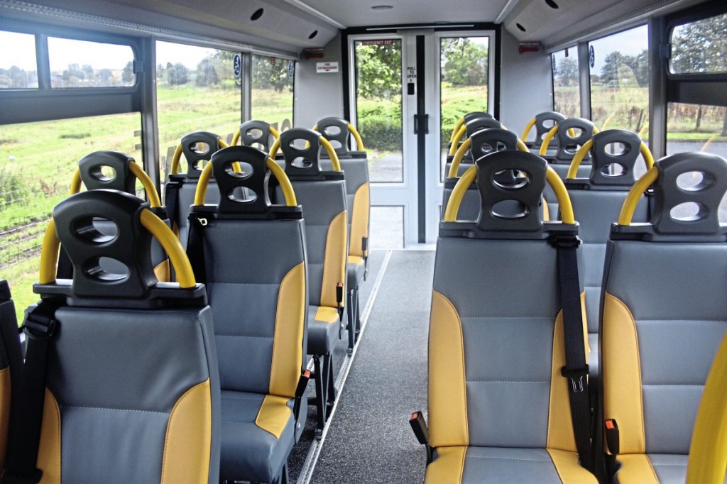 The clean, airy interior. Note the 2+2 seating using 450mm wide seats. The vehicle can be seated at up to 22 or alternatively carry seven wheelchairs