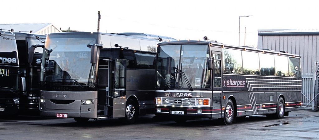 A Volvo B10M based Van Hool Alizee from Sharpes’ fleet posed alongside the EX16M