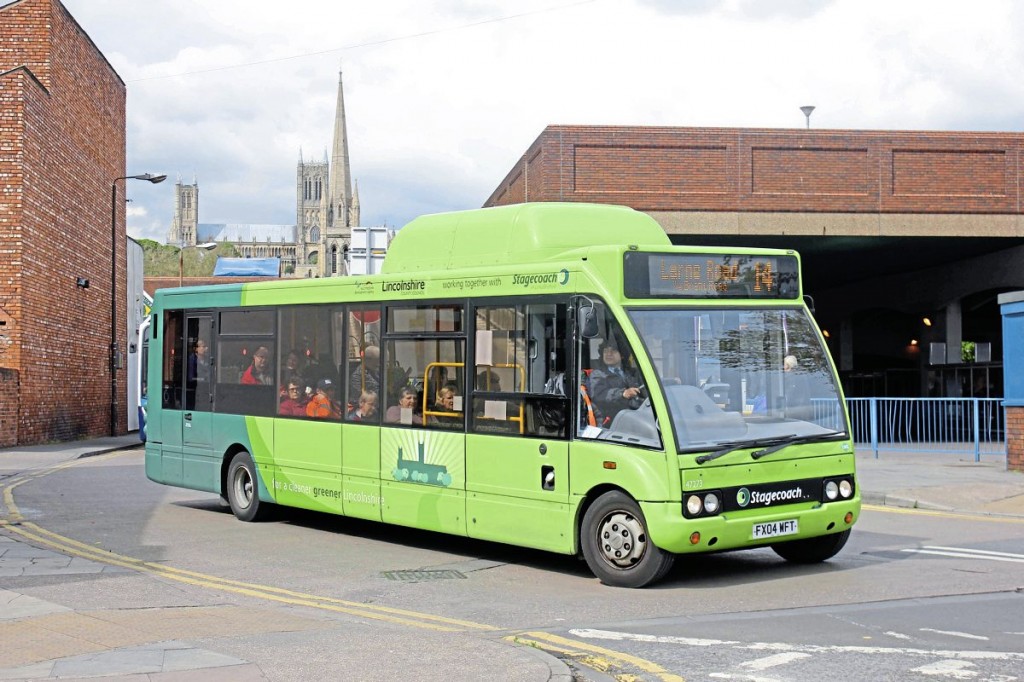 Converted to biomethane/diesel dual fuel, hence the roof-mounted tanks