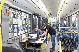 Inside the bus is the same as standard buses though some test and monitoring equipment was installed in the one we travelled on