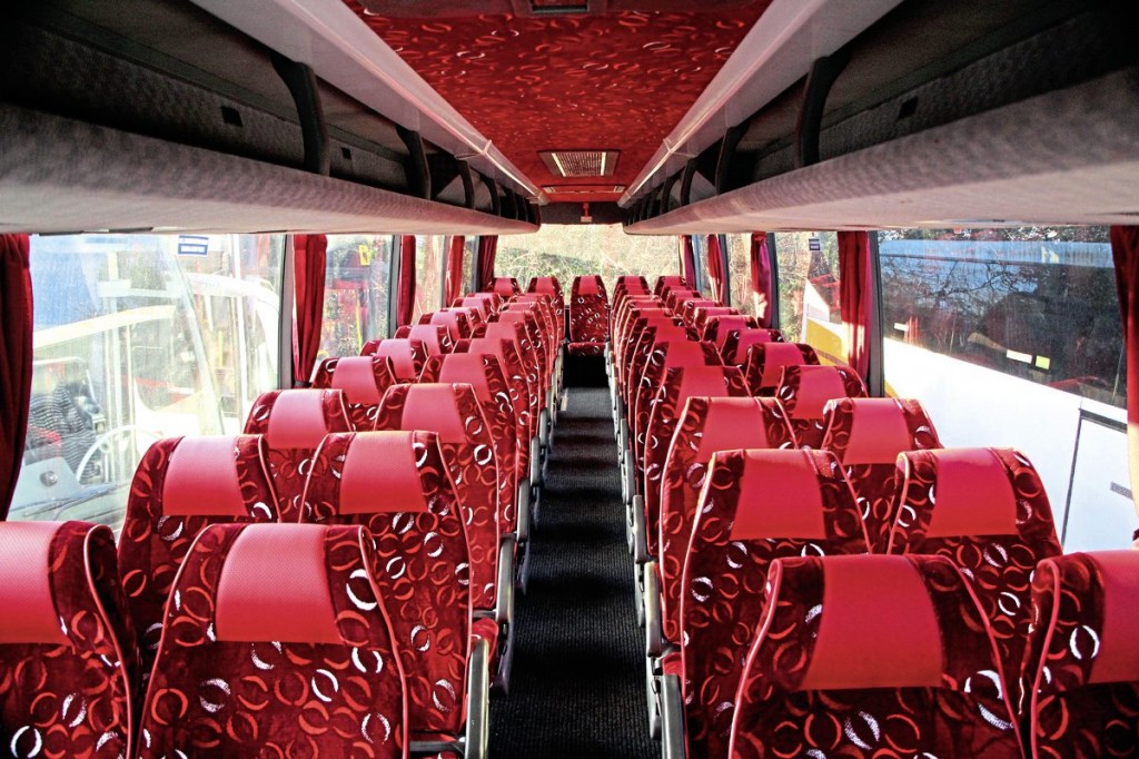 The re-trimmed interior of a 1999 Van Hool T9 Volvo B10M new to Armchair