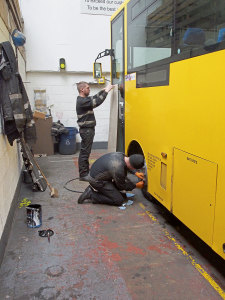 Hard at work in the maintenance bays at Belle Vue