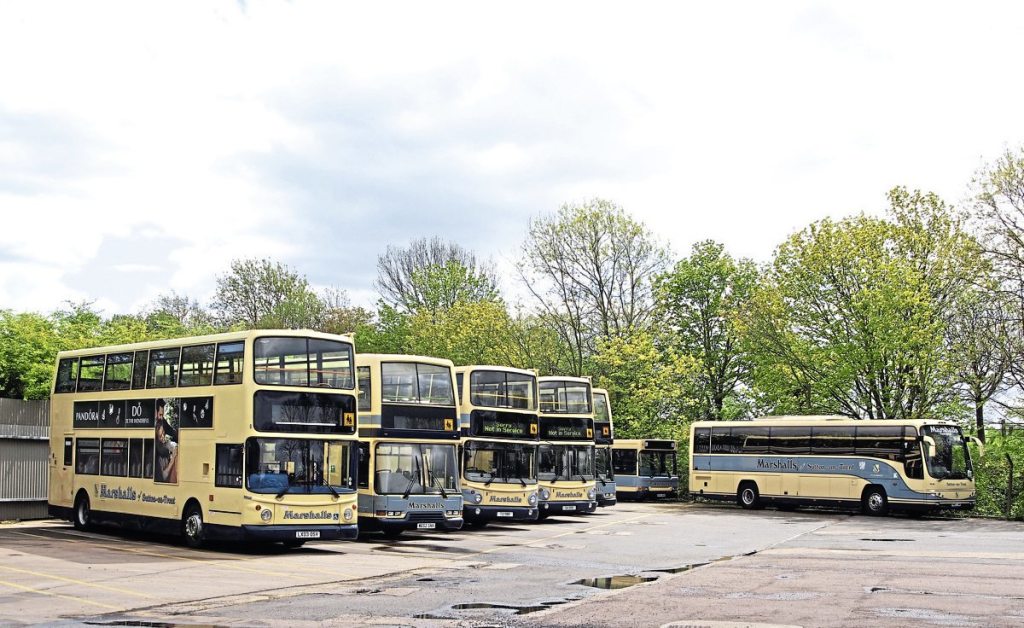 A line up of some of the vehicles used on the operator’s school services, including a Dennis Trident 2 ALX400, two Dennis Trident based East Lancs Lolynes and two Volvo B7TL ALX400s. Also pictured is a Plaxton Panther bodied Volvo B12B and a Dennis Dart SLF with Pointer 2 bodywork