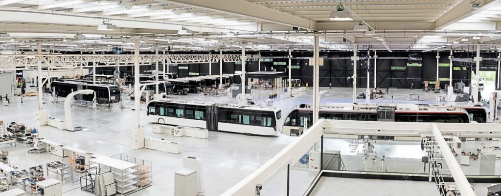 A panoramic view of the factory interior from the windows of the offices