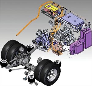 The decoupling of the engine and drive system is clearly seen in this graphic. High voltage cable connections are in orange