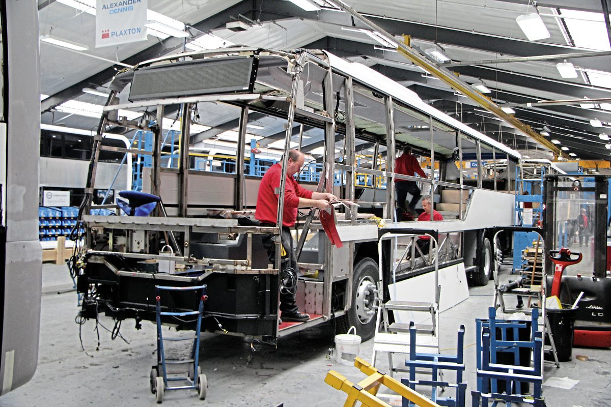 The distinctive body shape is starting to be discernable in this picture taken on the Scarborough coach production line