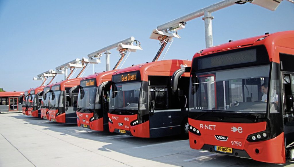 The front row of chargers at the Amstelveen facility, home to the R-Net Citea Electric fleet