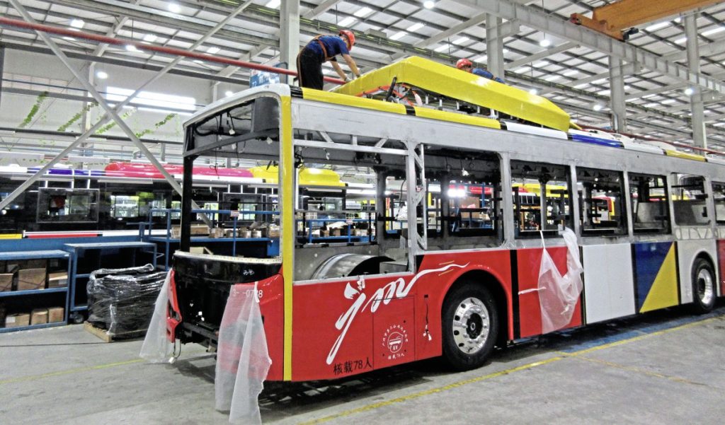 bus under construction inside the Shanwei factory