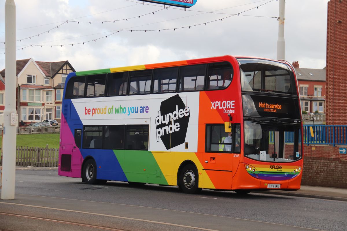 Competitor number 10, Howard Derbyshire of First Midlands-Potteries driving the National Express Explore Dundee ADL Enviro400 in Dundee Pride colours that won the award for the Best Bus over five years old