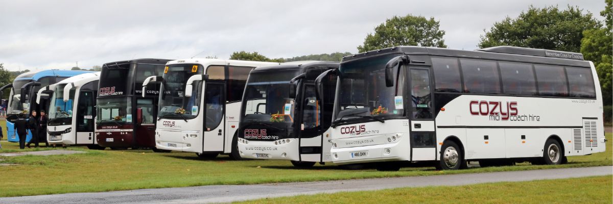 Cozy Coaches display of six vehicles with bodies by six different manufacturers (BMC, Marco Polo, Plaxton, Van Hool, Sunsundegui and Jonckheere) earned it the Premier Operator award