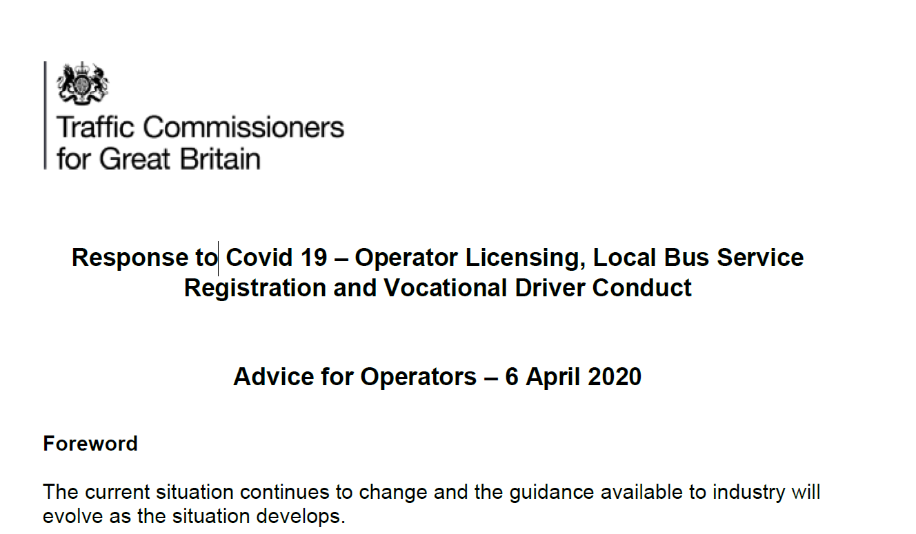 Traffic Comissioners’ Office – latest advice summary