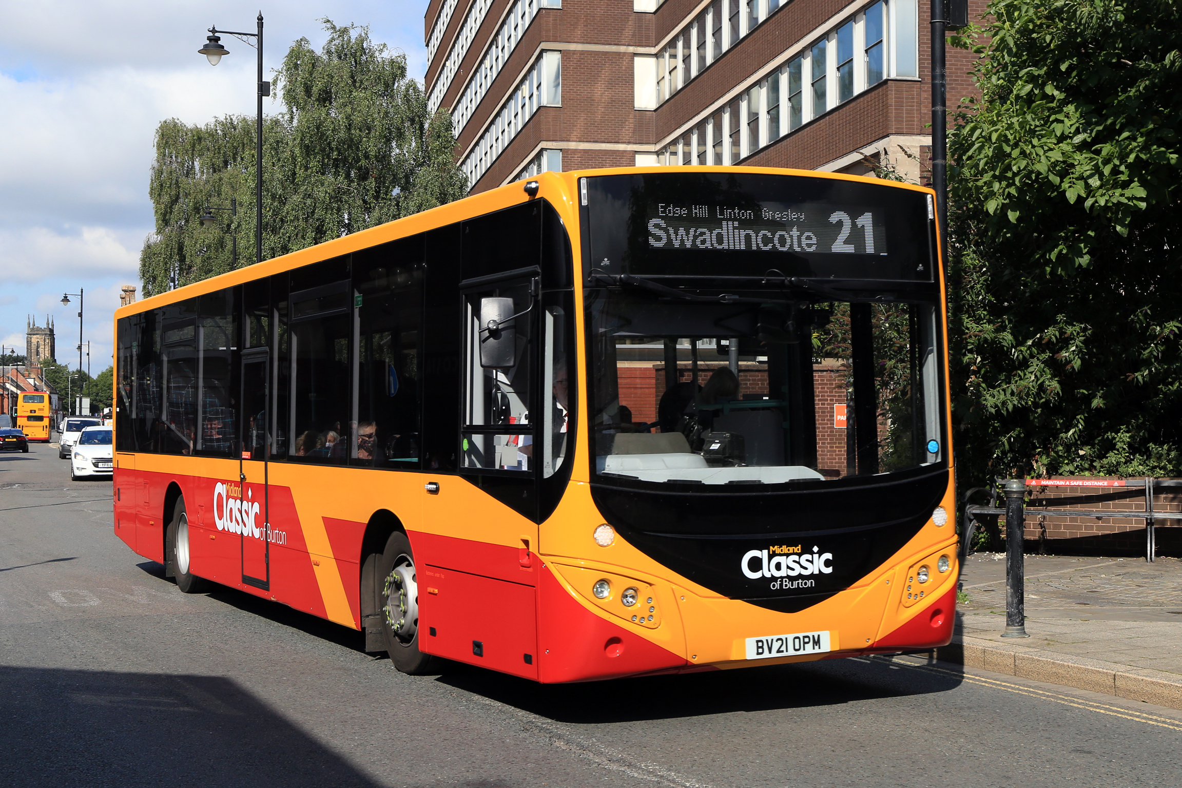 Midland Classic’s newest vehicle, an MCV EvoRa bodied Volvo B8RLE was diagrammed for the regular 21 service that was maintained alongside the free heritage service. Picture captured by David Cole