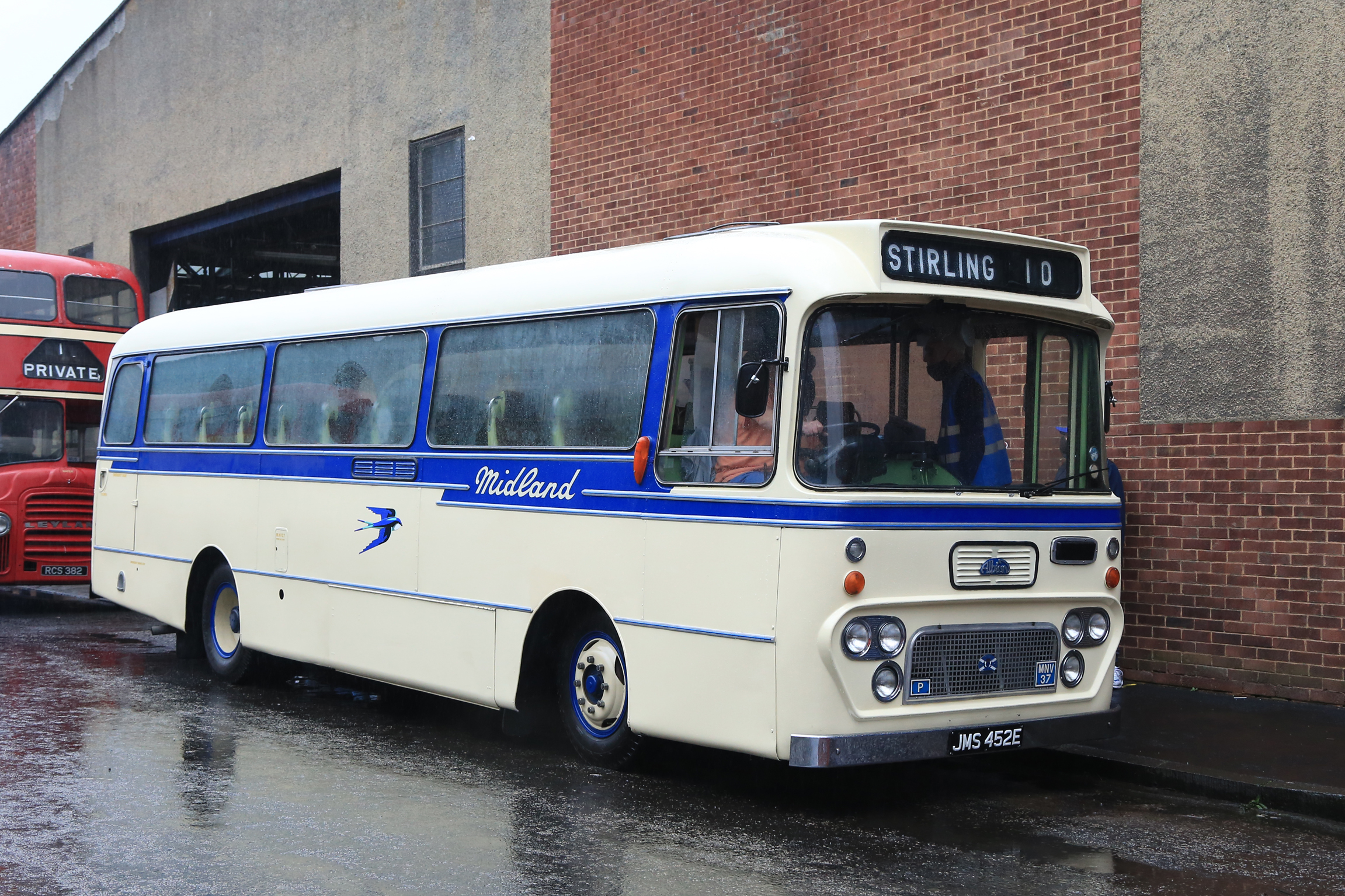 The rear-engined Albion Viking VK43AL was built almost exclusively for the Scottish Bus Group and featured a manual gearbox. Note the narrow wheel track on this 1967 Alexander Midland example