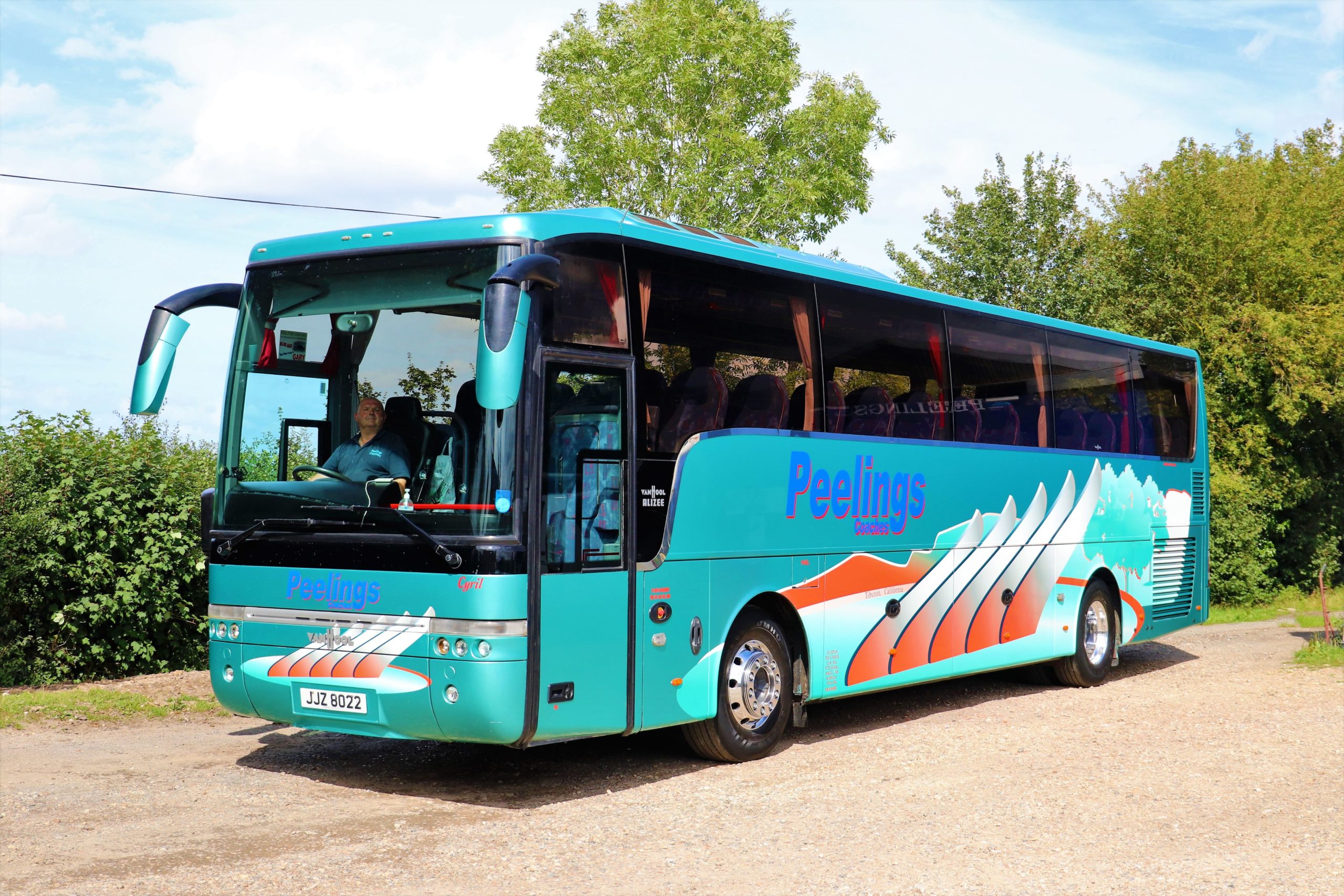 Formerly with Cyril Kenzie’s Shepreth based fleet, this Van Hool Alizee T9 Volvo B12B continues to carry the special livery it wore with Kenzie’s and is named Cyril