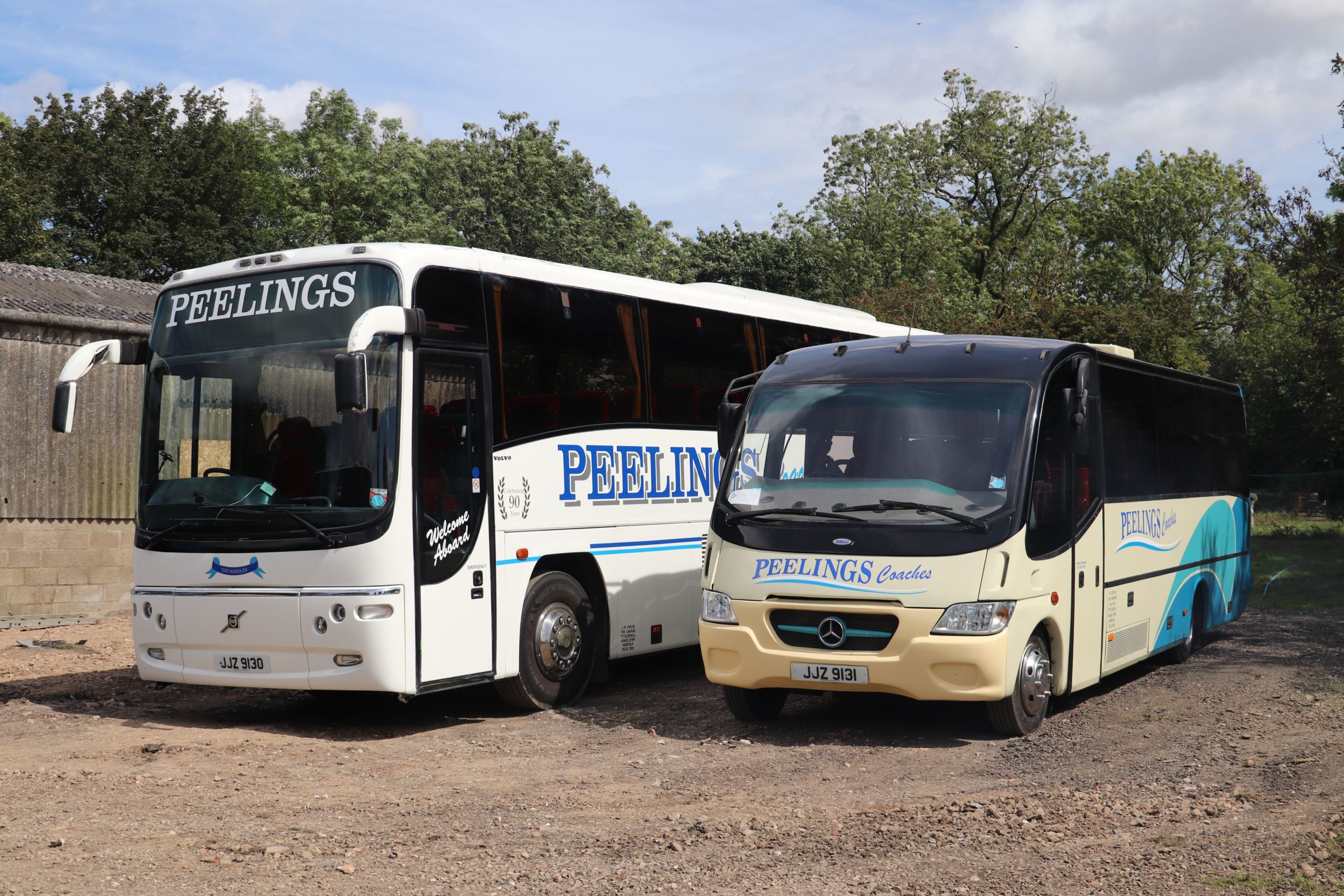 Sitting on the newly cleared section of the yard where the heritage garage will be are a 57-seat Volvo B12M Plaxton Paragon and the 25-seat Sitcar Beluga Mercedes-Benz Vario